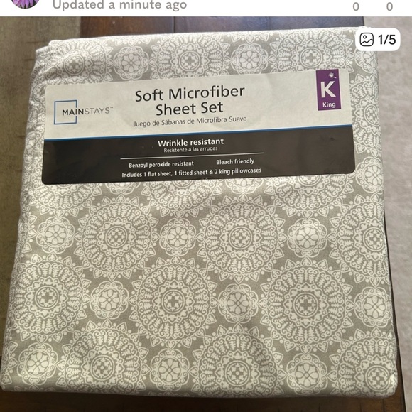 NWT Mainstays So Soft King Microfiber Sheet Set - Gray White Medallion Pattern - Picture 1 of 7